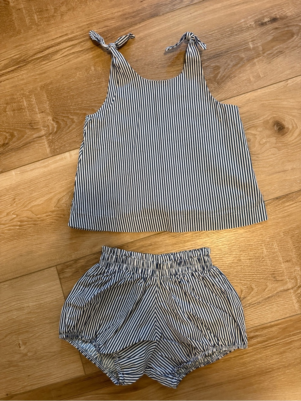 Striped Navy & White Tie-Shoulder Tank and Bloomers Set - Kids